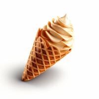 AI generated Yummy caramel ice cream in a waffle cone, isolated on a white background photo