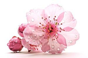 AI generated Close-up cherry blossom isolated on white background photo