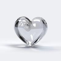 AI generated 3d glass transparent heart on white background. Happy Valentine's day photo