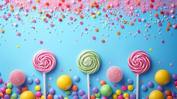 AI generated Minimalistic sweet and candy background concept with empty space. photo