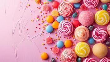 AI generated Minimalistic sweet and candy background concept with empty space. photo