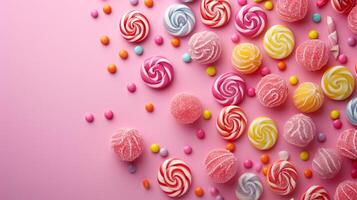 AI generated Minimalistic sweet and candy background concept with empty space. photo