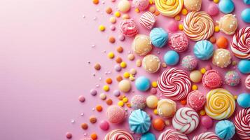 AI generated Minimalistic sweet and candy background concept with empty space. photo