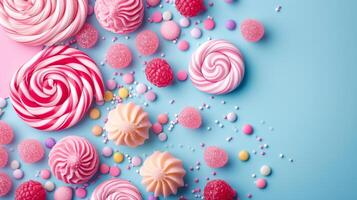 AI generated Minimalistic sweet and candy background concept with empty space. photo