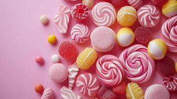 AI generated Minimalistic sweet and candy background concept with empty space. photo