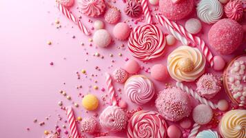 AI generated Minimalistic sweet and candy background concept with empty space. photo