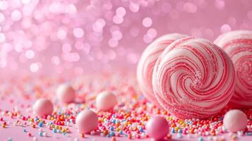 AI generated Minimalistic sweet and candy background concept with empty space. photo