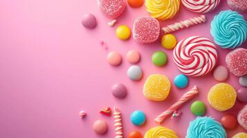 AI generated Minimalistic sweet and candy background concept with empty space. photo