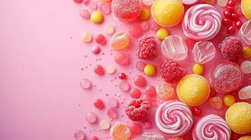 AI generated Minimalistic sweet and candy background concept with empty space. photo