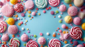 AI generated Minimalistic sweet and candy background concept with empty space. photo