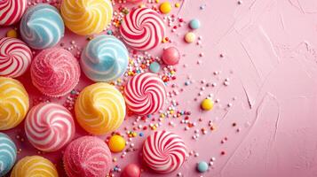 AI generated Minimalistic sweet and candy background concept with empty space. photo