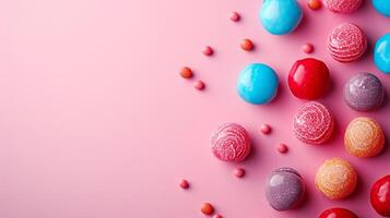 AI generated Minimalistic sweet and candy background concept with empty space. photo