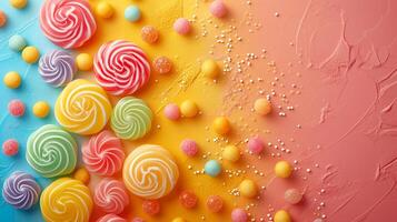 AI generated Minimalistic sweet and candy background concept with empty space. photo