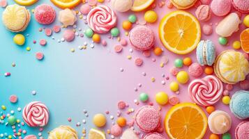 AI generated Minimalistic sweet and candy background concept with empty space. photo