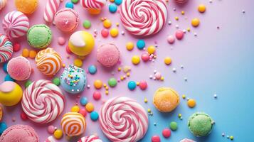 AI generated Minimalistic sweet and candy background concept with empty space. photo