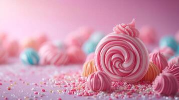 AI generated Minimalistic sweet and candy background concept with empty space. photo