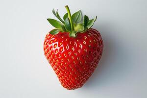 AI generated A detailed view of a vibrant red strawberry captured up close on a plain white background. photo