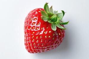AI generated A detailed view of a vibrant red strawberry captured up close on a plain white background. photo
