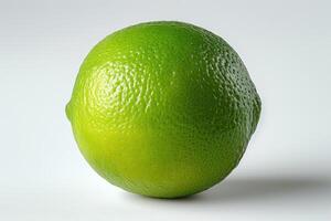 AI generated Lime isolated on White background A lime resting on a plain white table, creating a simple yet striking composition. photo