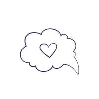 Vector Illustration of Speech bubble cloud with heart. Charcoal crayon hand drawn design. Isolated element on a white background