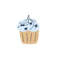 Vector Illustration of Cupcake with cream and hearts decor. Isolated element on a white background