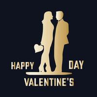 Valentine's day logo design vector template. happy valentine's day couple love logo design gold colour. 14 february valentine day logo.
