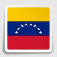 Venezuela flag icon on paper square sticker with shadow. Button for mobile application or web. Vector