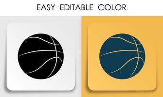 Sports ball for basketball icon on paper square sticker with shadow. Sport equipment. Mobile app button. Vector