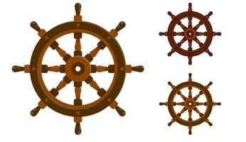 Steering wheel ship icon, fishing boat. Yacht management at sea. Flat color vector with stroke in different styles