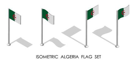 isométrica bandera de Argelia en estático posición y en movimiento en asta de bandera. 3d vector