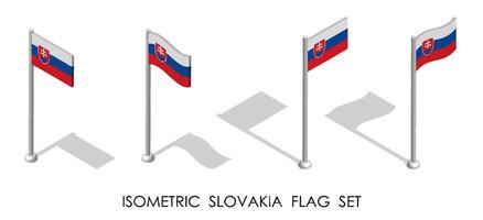 isometric flag of Slovakia in static position and in motion on flagpole. 3d vector