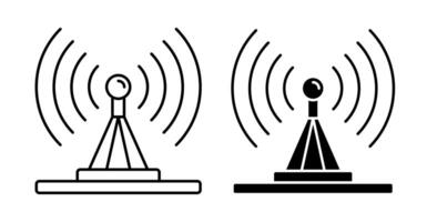 Linear icon. TV antenna transmits signal. Radio and Television Day. Simple black and white vector