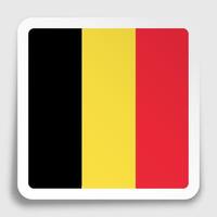 Belgium flag icon on paper square sticker with shadow. Button for mobile application or web. Vector