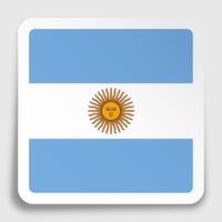 Argentina flag icon on paper square sticker with shadow. Button for mobile application or web. Vector