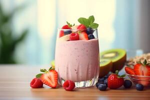 AI generated Healthy berry smoothie in a glass photo