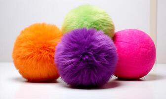 AI generated Colorful fur balls on a white background. photo