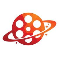 Planet film vector logo design.