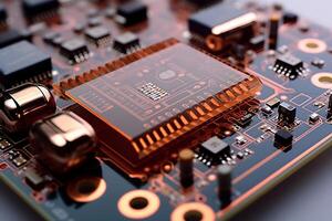 AI generated Close up circuit board with components photo