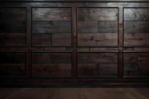 AI generated Dark wooden wall and floor for background photo
