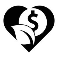 leaf coin heart shape concept vector logo icon.