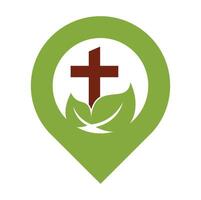 church tree map pin shape concept vector logo design. Cross tree logo design.