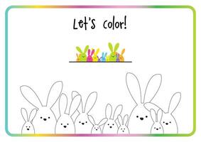 Let's color. Easter bunny family. Color activity. Printable. vector