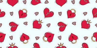 Seamless pattern for Valentine's Day with heart and love elements on a white background. Vector doodle theme set, romance for cards, banners, flyers, invitation, blog, wrapping paper, prints.