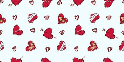 Seamless pattern for Valentine's Day with heart and love elements on a white background. Vector doodle theme set, romance for cards, banners, flyers, invitation, blog, wrapping paper, prints.