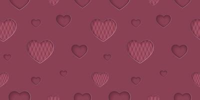 Seamless rose love pattern with hearts. Beautiful paper cut heart on background. Papercut illustration for cosmetic product display, valentine day wrapping paper, presentation, textile, wallpaper. vector