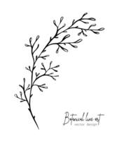 Botanical elegant line illustration of a leaves branch for wedding invitation and cards, logo design, web, social media and poster, template, advertisement, beauty and cosmetic industry. vector