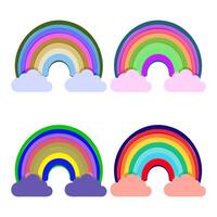 set of multicolored rainbows with clouds, vector illustration