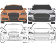 Set of front view Vector Illustration of Isolated highlight  color car on white background, Vehicle in a Flat Cartoon Style.