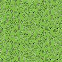 Green doodle outline words pattern in 90s style. Hand drawn words in bubble, street style graffiti style. Perfect for modern textile, banner, wrapping paper vector