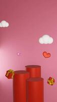 San Valentino giorno vendita lusso lavagna cuore e regalo scatola rosa ritratto sfondo 3d illustrazione con Due podio per il tuo Prodotto promozione video
